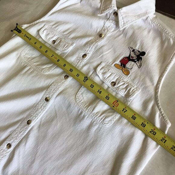 Rosettes White Sleeveless Denim Button Down Mickey Mouse Embroidered Size Large - Picture 5 of 6